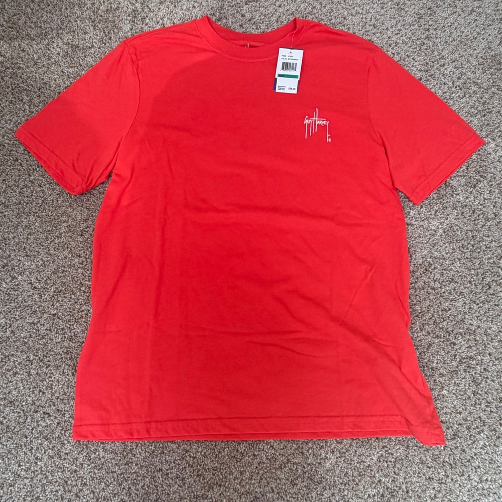 Guy Harvey Mens Bittersweet Red American Flag Marlin Graphic T-Shirt Size Large